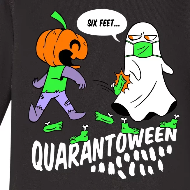 Halloween Funny Quarantoween 6 Feet Pumpkin Ghost Baby Long Sleeve Bodysuit