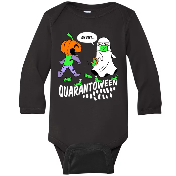 Halloween Funny Quarantoween 6 Feet Pumpkin Ghost Baby Long Sleeve Bodysuit