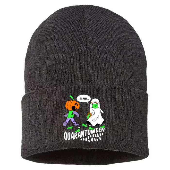 Halloween Funny Quarantoween 6 Feet Pumpkin Ghost Sustainable Knit Beanie