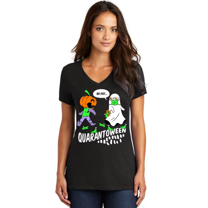 Halloween Funny Quarantoween 6 Feet Pumpkin Ghost Women's V-Neck T-Shirt