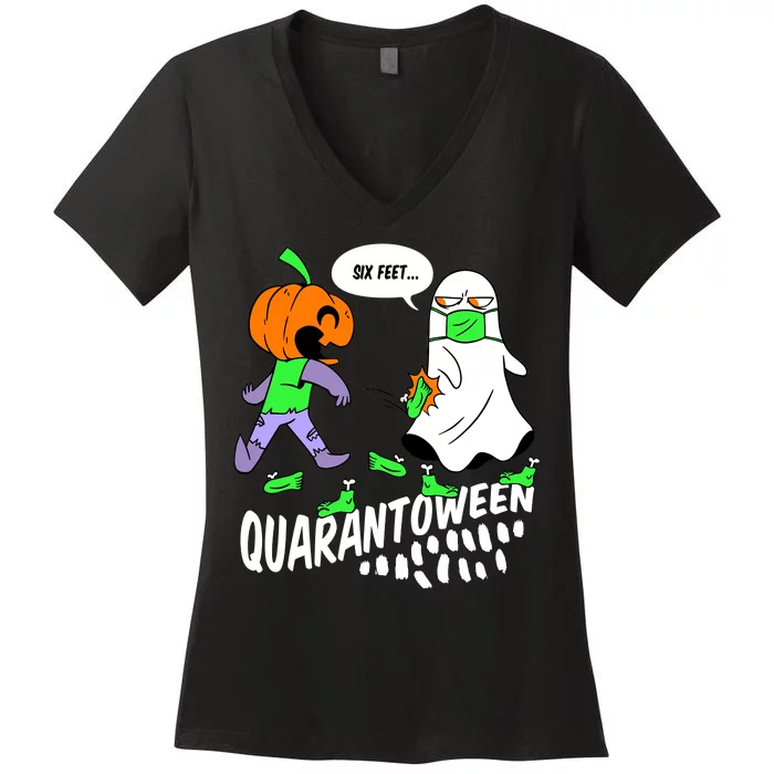 Halloween Funny Quarantoween 6 Feet Pumpkin Ghost Women's V-Neck T-Shirt