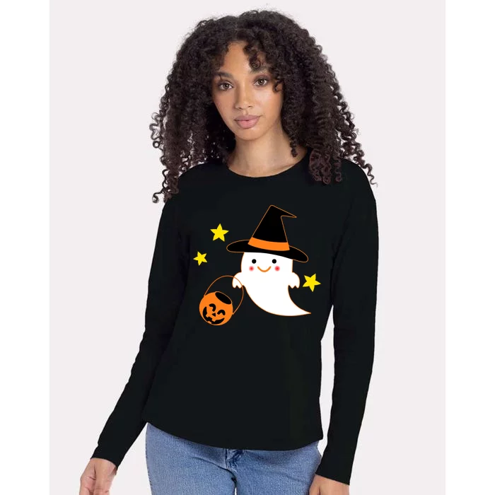 Halloween Ghost Kawaii Trick or Treating Pumpkin Womens Cotton Relaxed Long Sleeve T-Shirt