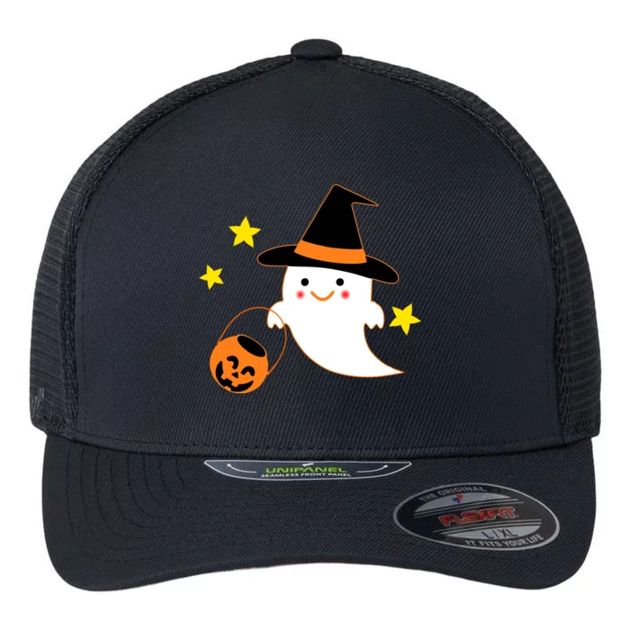 Halloween Ghost Kawaii Trick or Treating Pumpkin Flexfit Unipanel Trucker Cap