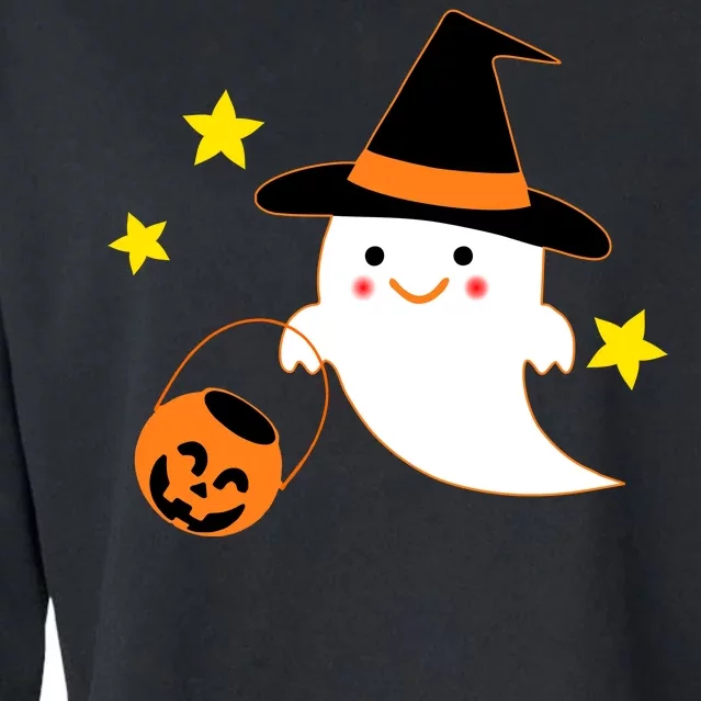 Halloween Ghost Kawaii Trick or Treating Pumpkin Cropped Pullover Crew