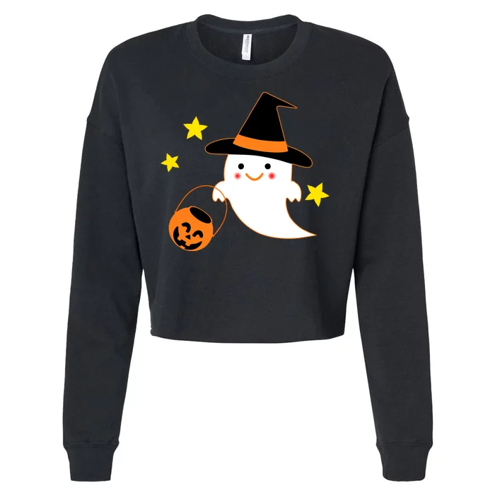 Halloween Ghost Kawaii Trick or Treating Pumpkin Cropped Pullover Crew