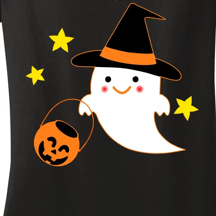 Halloween Ghost Kawaii Trick or Treating Pumpkin Women's V-Neck T-Shirt