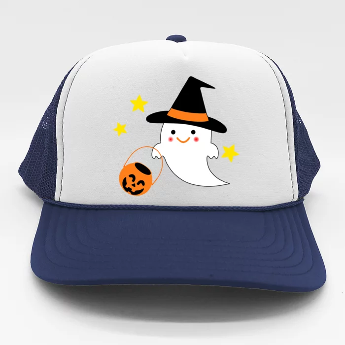 Halloween Ghost Kawaii Trick or Treating Pumpkin Trucker Hat