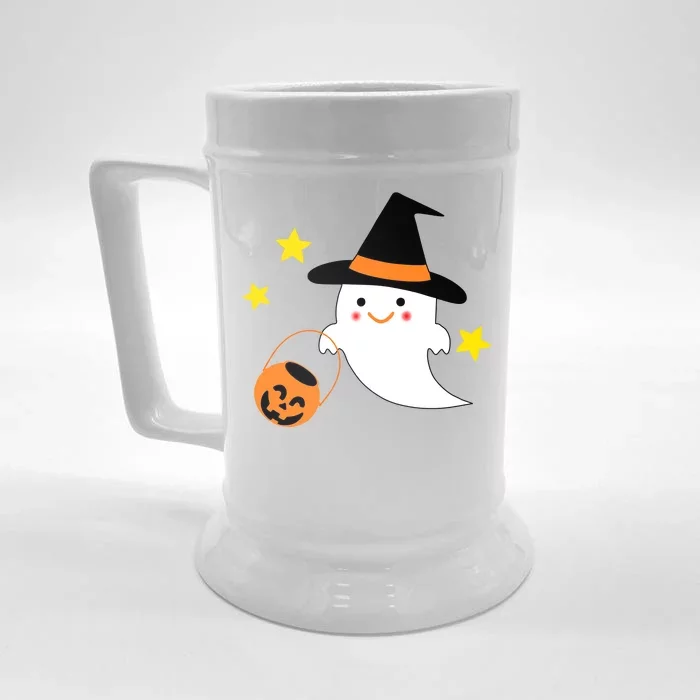 Halloween Ghost Kawaii Trick or Treating Pumpkin Front & Back Beer Stein