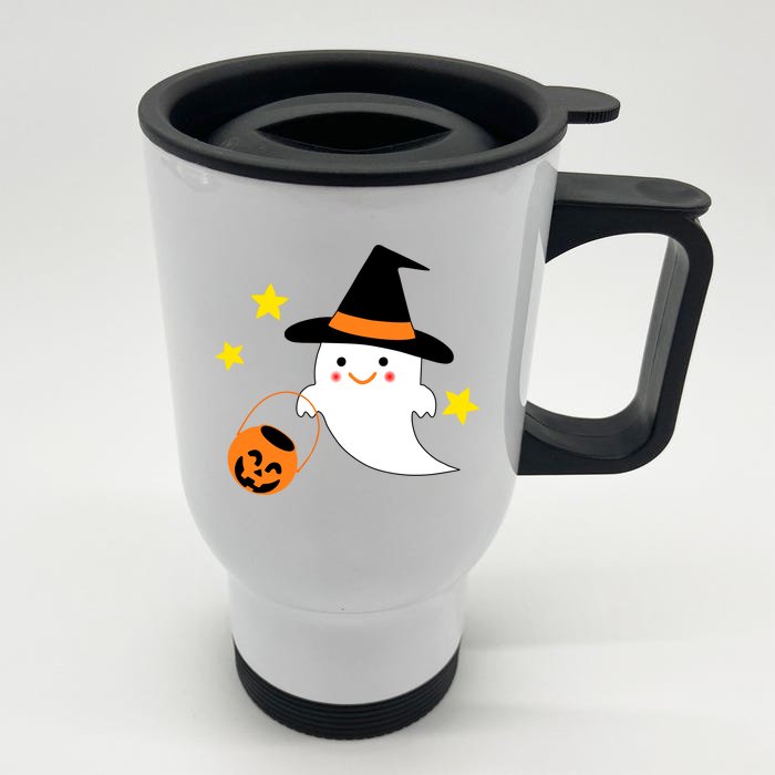 Halloween Ghost Kawaii Trick or Treating Pumpkin Front & Back Stainless Steel Travel Mug