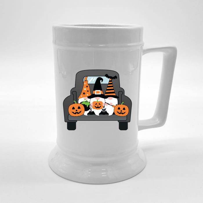 Halloween Gnomes In Truck Front & Back Beer Stein