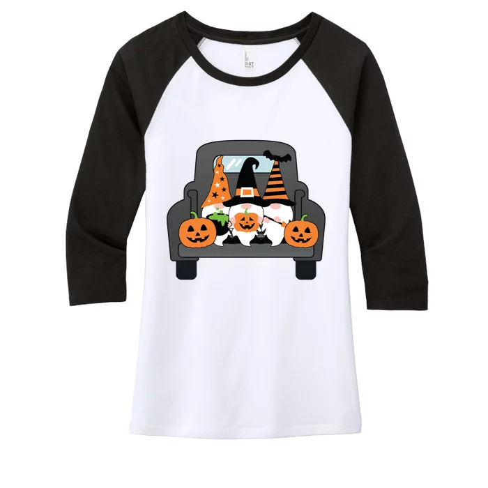 Halloween Gnomes In Truck Women's Tri-Blend 3/4-Sleeve Raglan Shirt