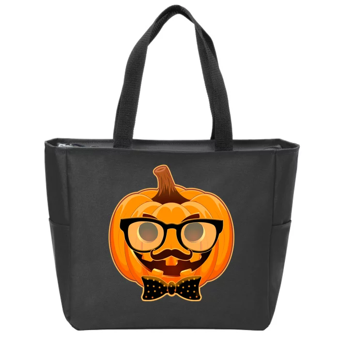 Halloween Hipster Pumpkin Zip Tote Bag