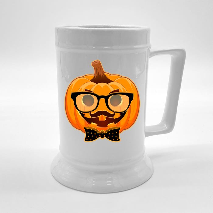 Halloween Hipster Pumpkin Front & Back Beer Stein