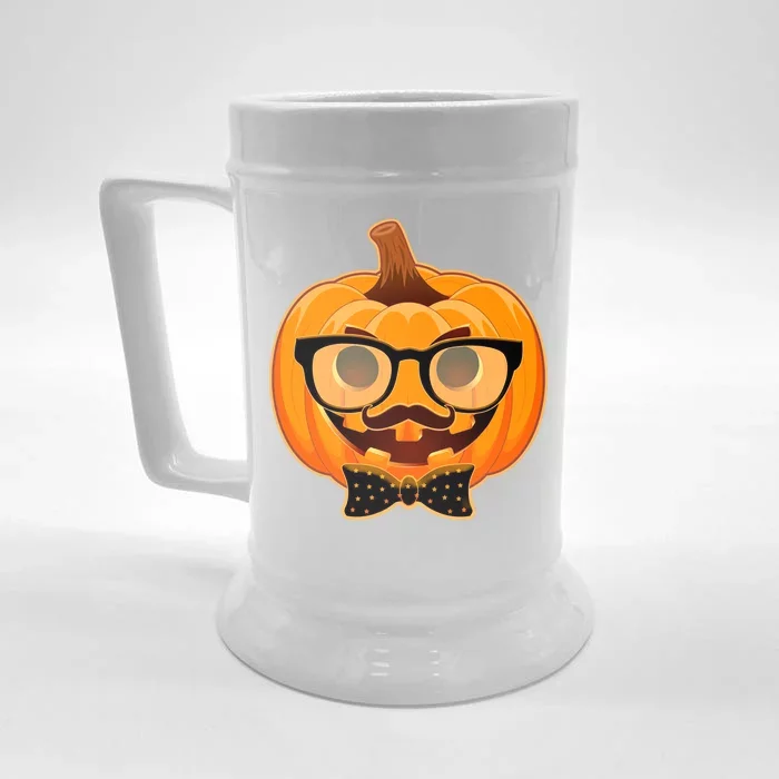 Halloween Hipster Pumpkin Front & Back Beer Stein