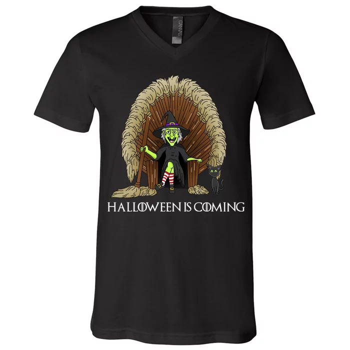 Halloween Is Coming Witch Brooms Throne V-Neck T-Shirt