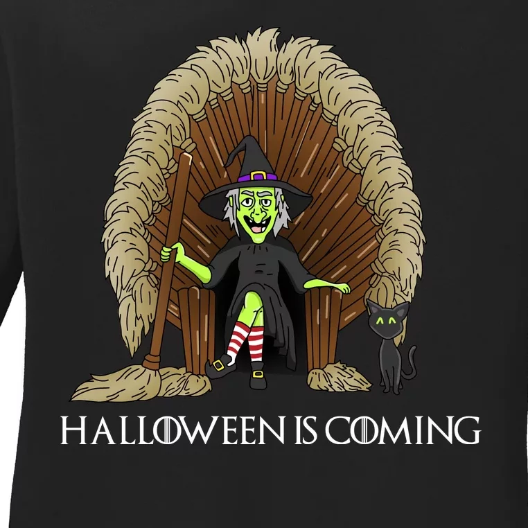 Halloween Is Coming Witch Brooms Throne Ladies Long Sleeve Shirt