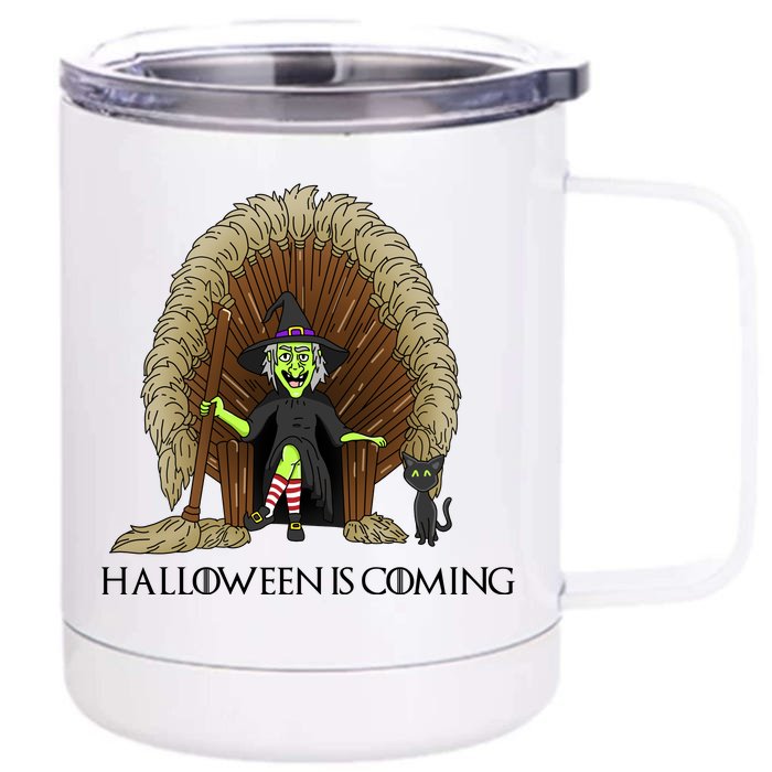 Halloween Is Coming Witch Brooms Throne Front & Back 12oz Stainless Steel Tumbler Cup