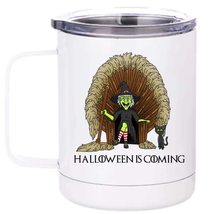 Halloween Is Coming Witch Brooms Throne Front & Back 12oz Stainless Steel Tumbler Cup