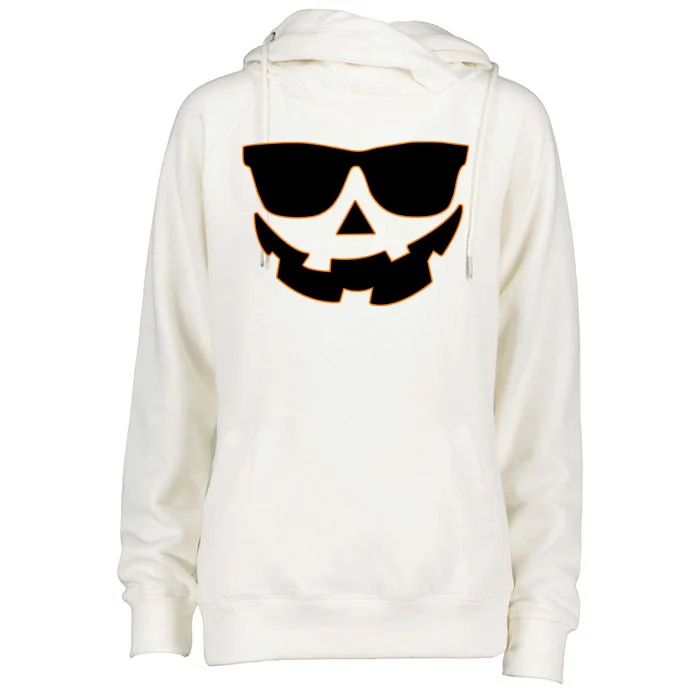 Halloween Jack-O- Lantern With Shades Womens Funnel Neck Pullover Hood