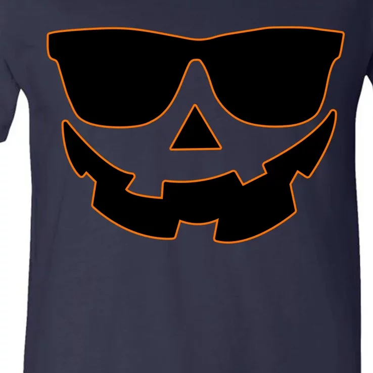 Halloween Jack-O- Lantern With Shades V-Neck T-Shirt