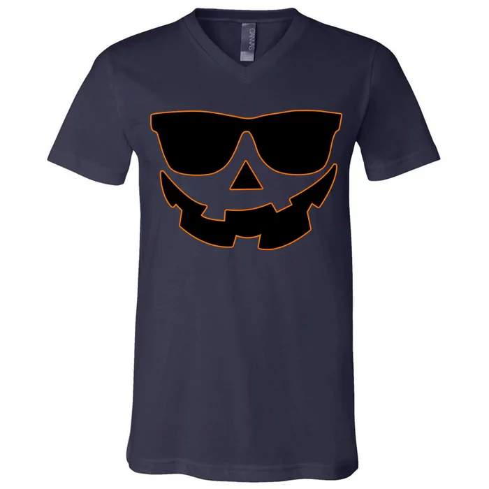 Halloween Jack-O- Lantern With Shades V-Neck T-Shirt