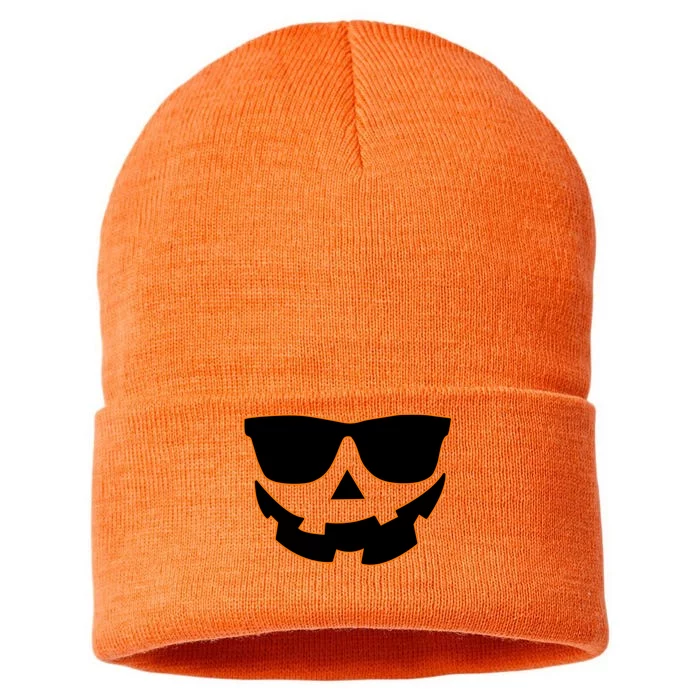 Halloween Jack-O- Lantern With Shades Sustainable Knit Beanie