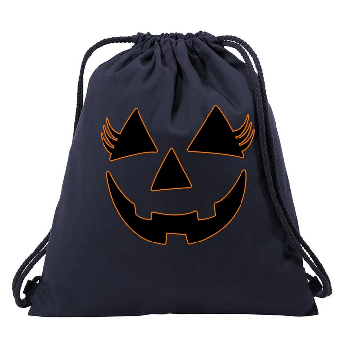 Halloween Jack-O-Lantern With Lashes Drawstring Bag