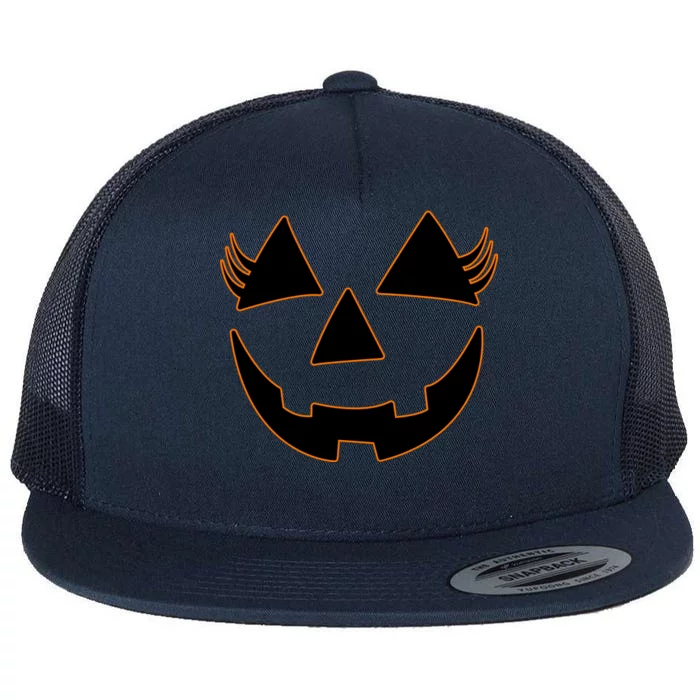 Halloween Jack-O-Lantern With Lashes Flat Bill Trucker Hat