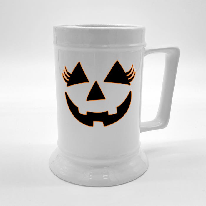 Halloween Jack-O-Lantern With Lashes Front & Back Beer Stein