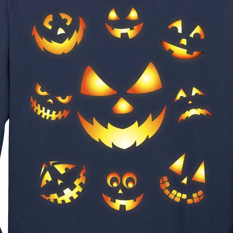 Halloween Jack O'Lantern Pumpkin Faces Tall Long Sleeve T-Shirt