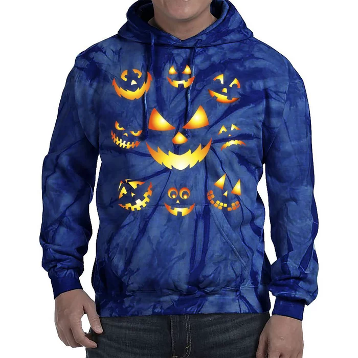 Halloween Jack O'Lantern Pumpkin Faces Tie Dye Hoodie