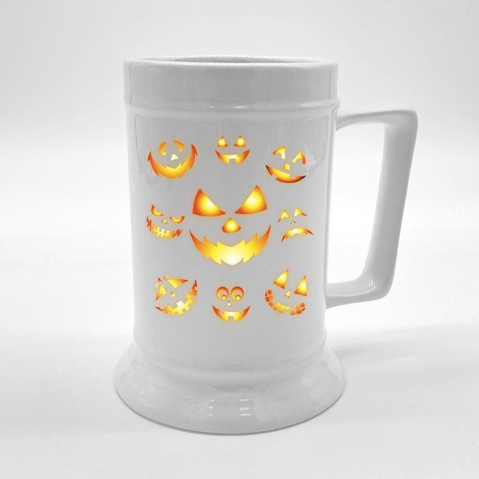 Halloween Jack O'Lantern Pumpkin Faces Front & Back Beer Stein