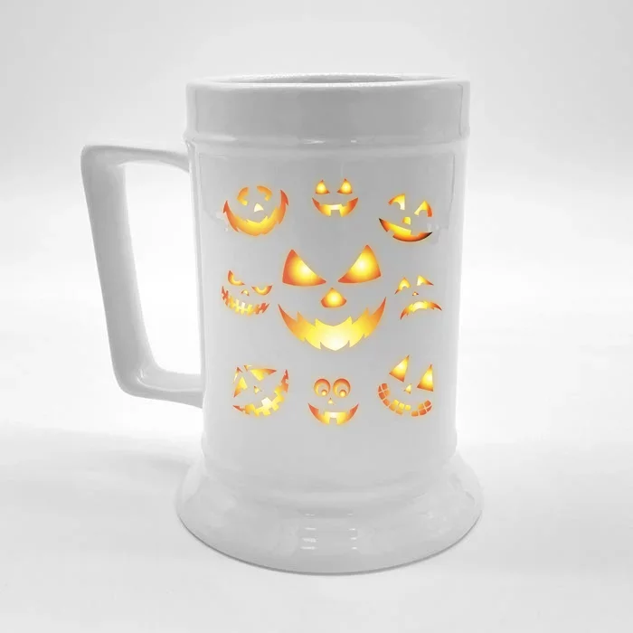 Halloween Jack O'Lantern Pumpkin Faces Front & Back Beer Stein