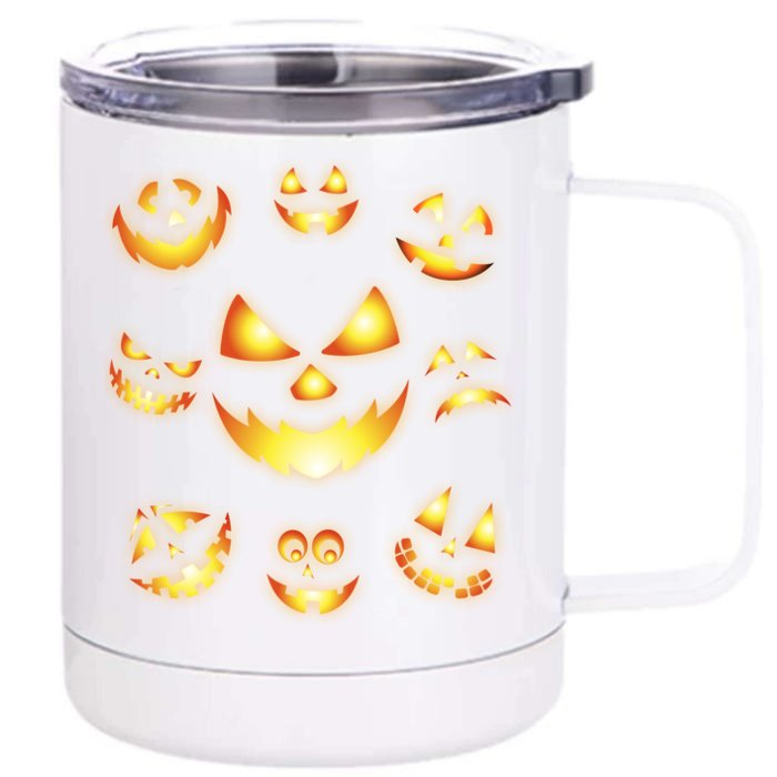 Halloween Jack O'Lantern Pumpkin Faces Front & Back 12oz Stainless Steel Tumbler Cup