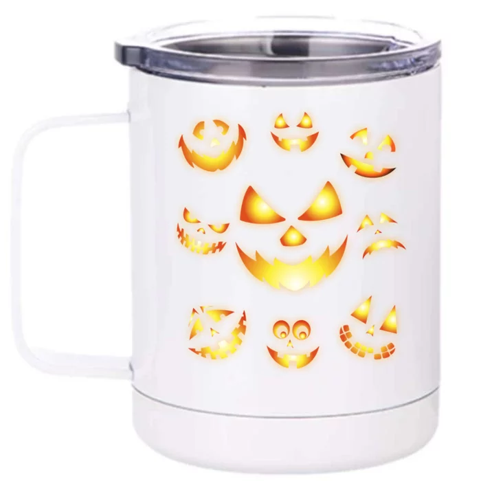 Halloween Jack O'Lantern Pumpkin Faces Front & Back 12oz Stainless Steel Tumbler Cup