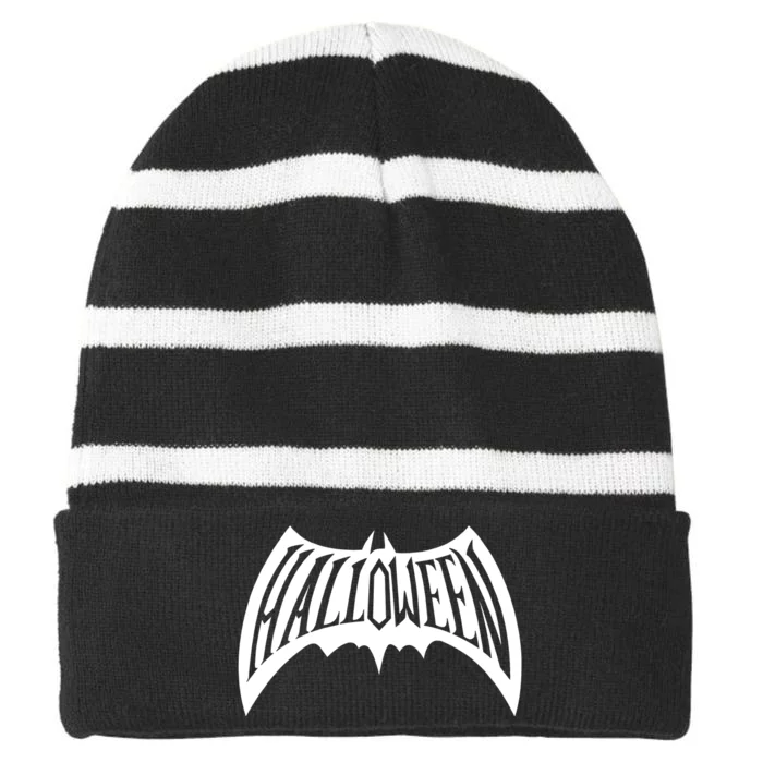 Halloween Man Bat Logo Striped Beanie with Solid Band