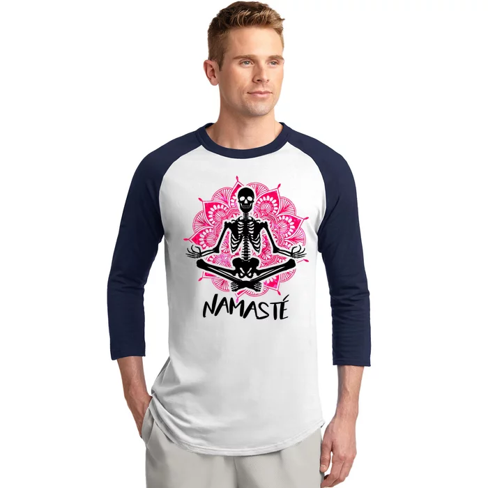 Halloween Namaste Skeleton Baseball Sleeve Shirt