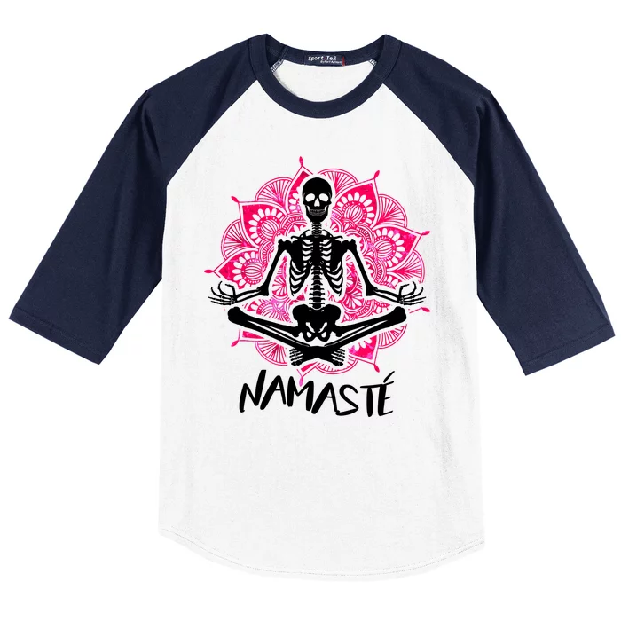 Halloween Namaste Skeleton Baseball Sleeve Shirt