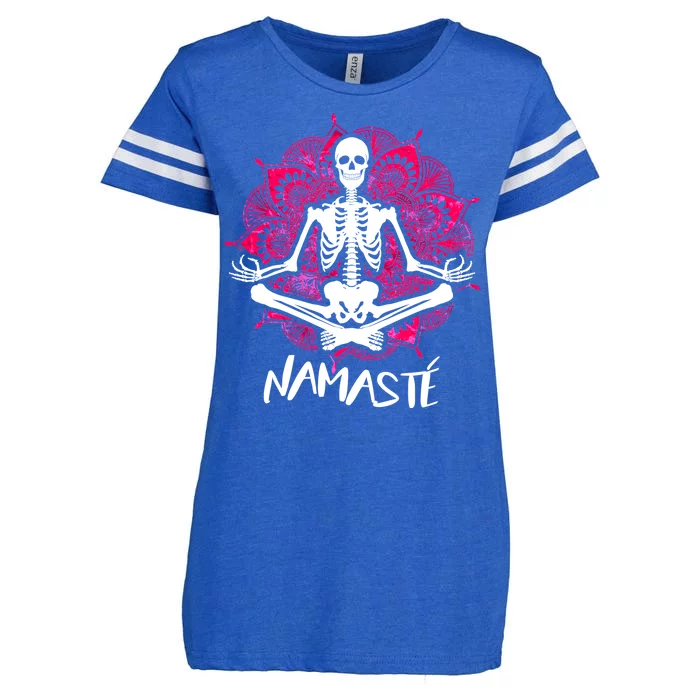 Halloween Namaste Skeleton Enza Ladies Jersey Football T-Shirt