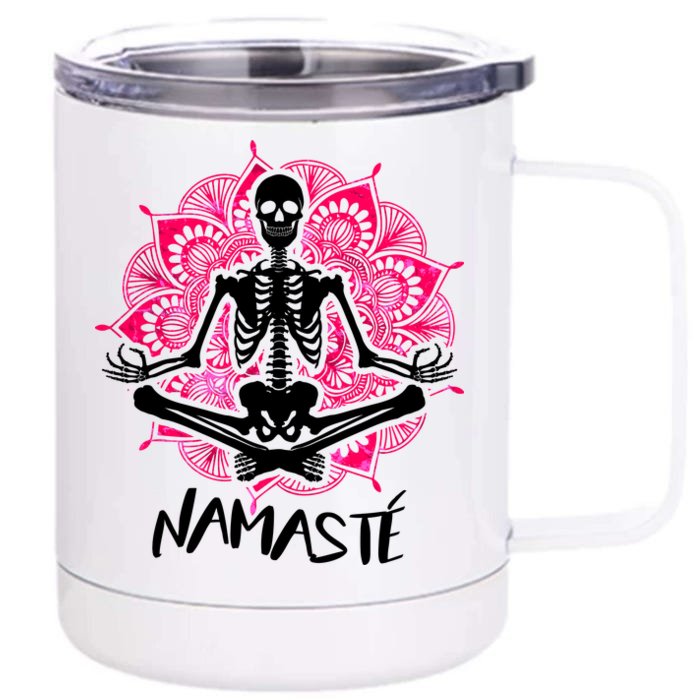 Halloween Namaste Skeleton Front & Back 12oz Stainless Steel Tumbler Cup