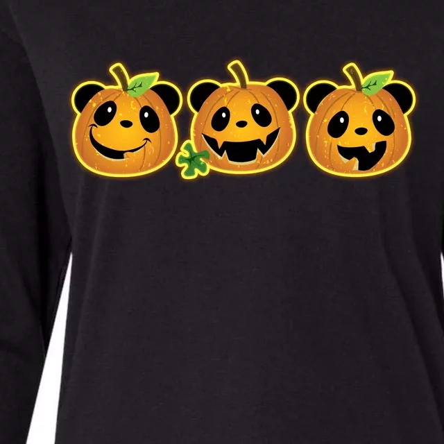 Halloween Panda Pumpkins Womens Cotton Relaxed Long Sleeve T-Shirt