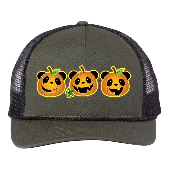 Halloween Panda Pumpkins Retro Rope Trucker Hat Cap