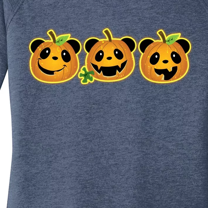 Halloween Panda Pumpkins Women's Perfect Tri Tunic Long Sleeve Shirt