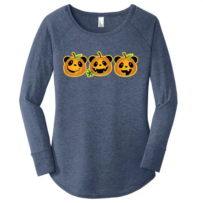 Halloween Panda Pumpkins Women's Perfect Tri Tunic Long Sleeve Shirt