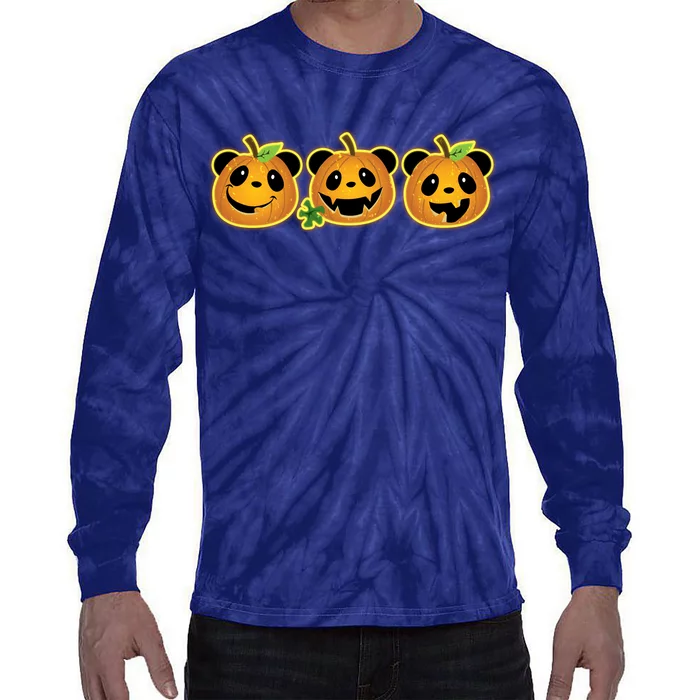 Halloween Panda Pumpkins Tie-Dye Long Sleeve Shirt