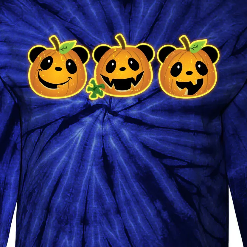 Halloween Panda Pumpkins Tie-Dye Long Sleeve Shirt