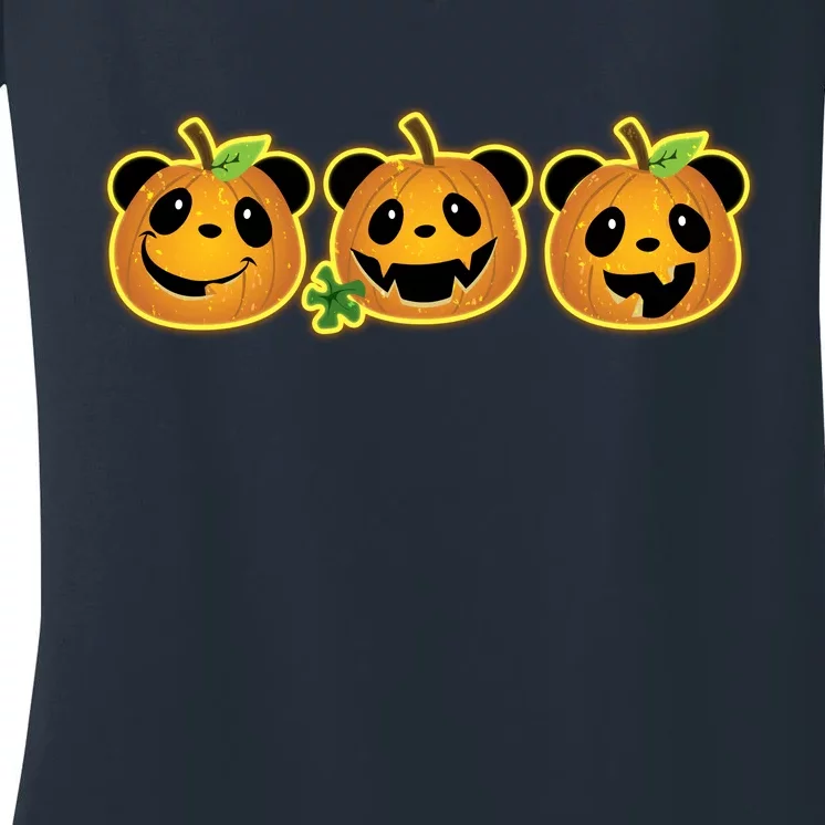 Halloween Panda Pumpkins Women's V-Neck T-Shirt