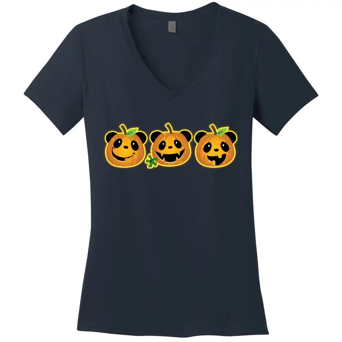 Halloween Panda Pumpkins Women's V-Neck T-Shirt