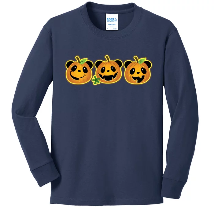 Halloween Panda Pumpkins Kids Long Sleeve Shirt