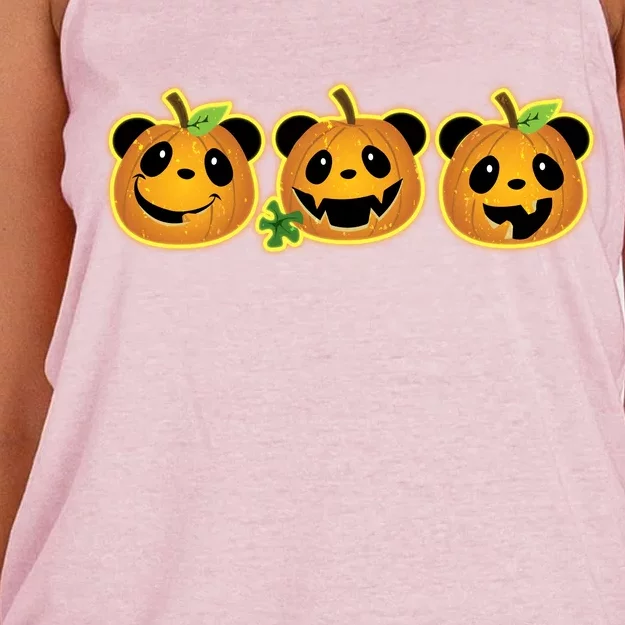 Halloween Panda Pumpkins Women's Knotted Racerback Tank